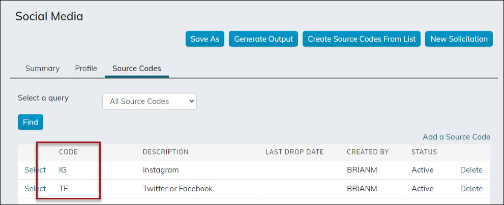 Campaign source code tab with box around source code codes